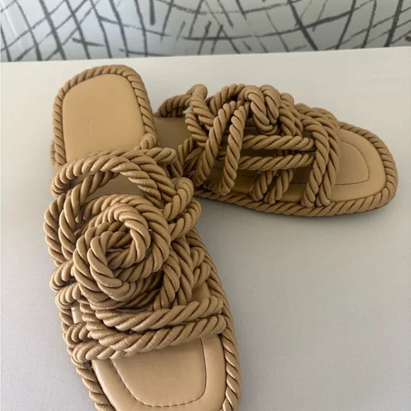 Zara Beige Rope Knot Slide Sandals - Picture 5 of 6